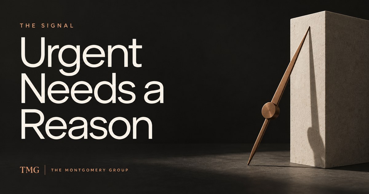 Urgent Needs a Reason — TMG editorial cover